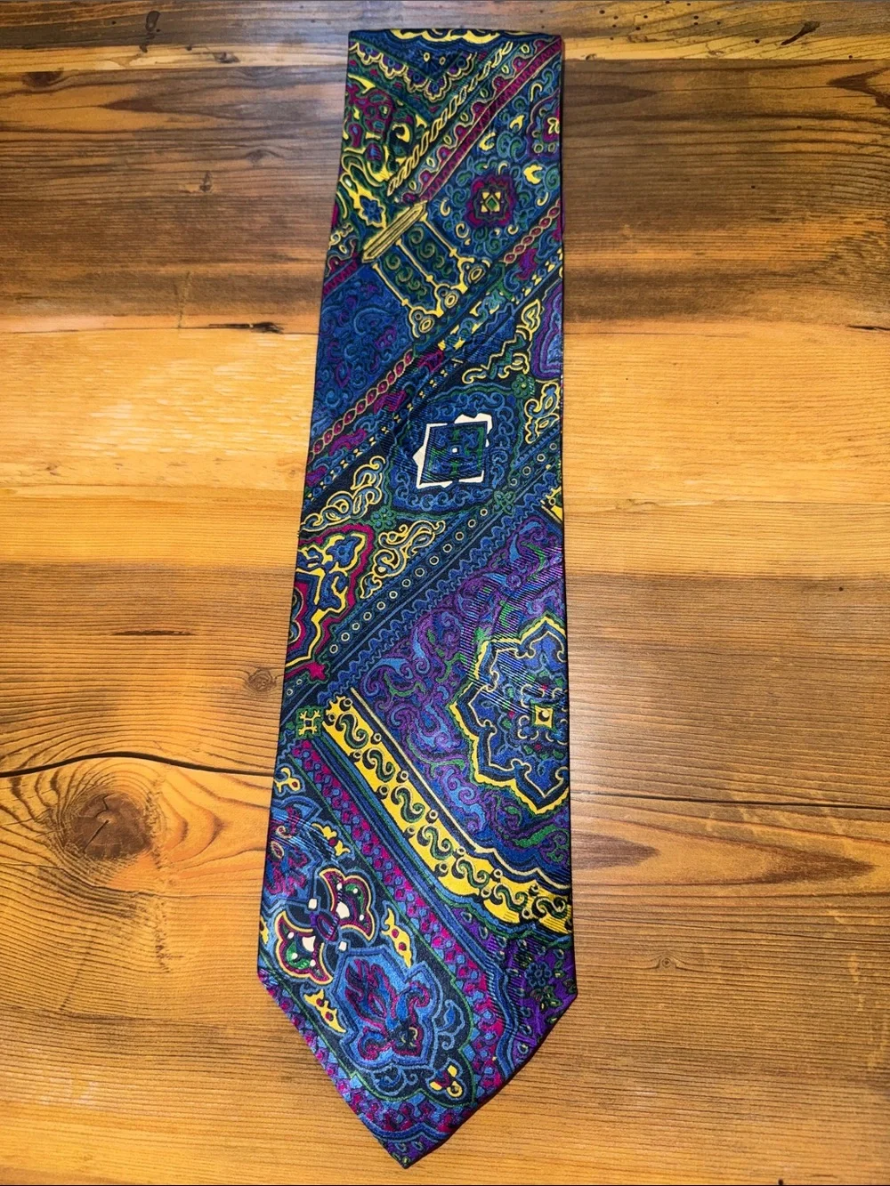 Brioni Multicolor Paisley Silk Tie in Blue, Purple & Yellow
